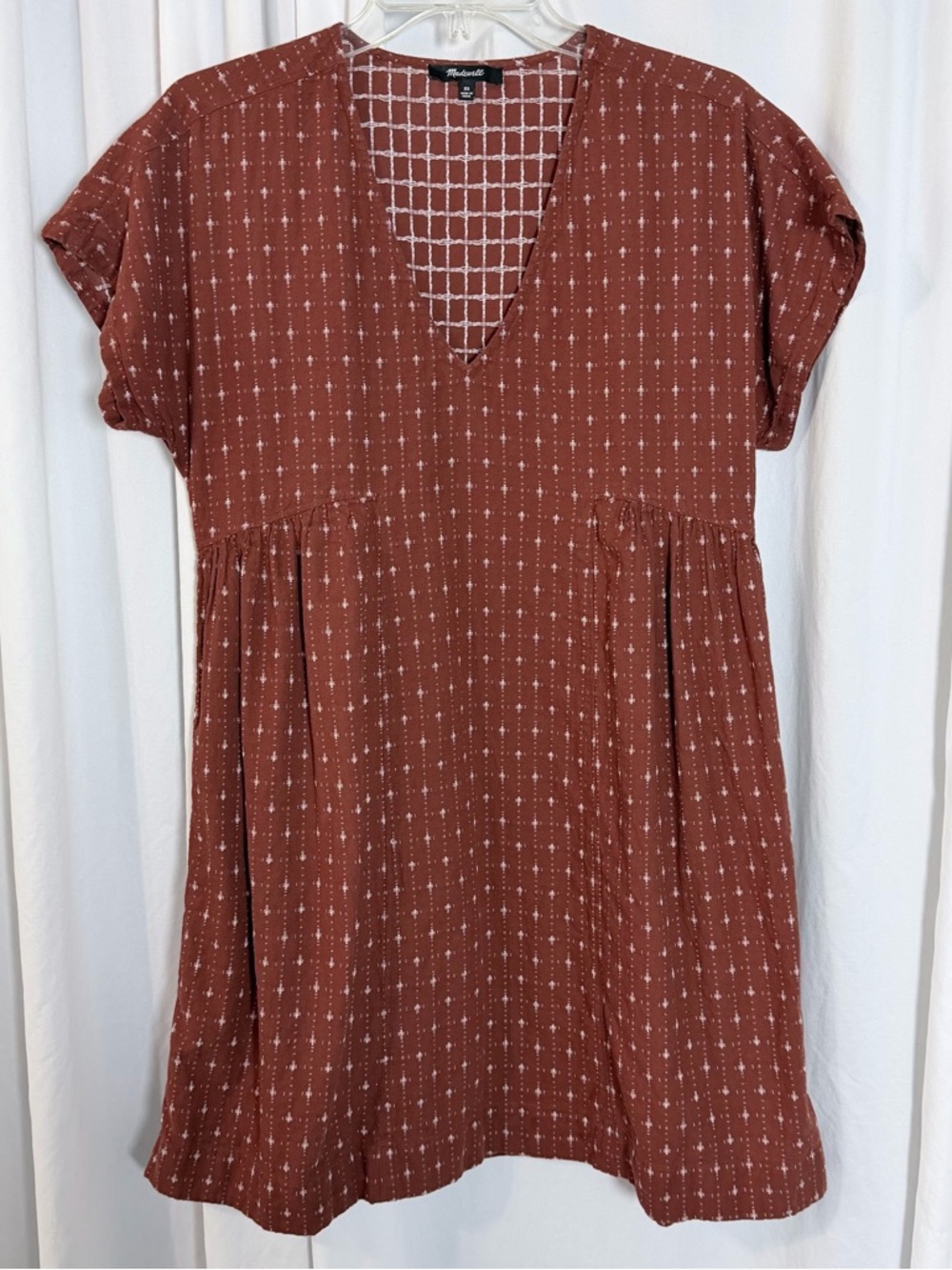 Madewell Rust Patterned V-Neck Swing Dress
